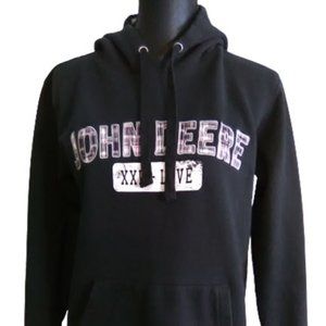 JOHN DEERE XXL-LOVE Black w/Pink Plaid Hoodie Sweatshirt (S)